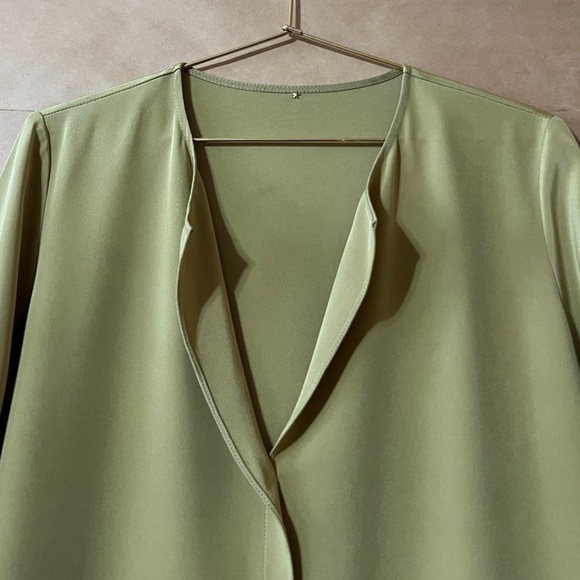 Peter Cohen | Silk Shirt Dress V-Neck Split Neckline Popover Chartreuse Size XS - Picture 4 of 16